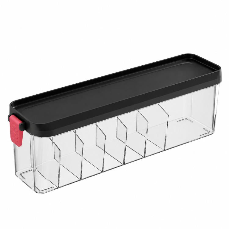 Stackable Cable Organizer Box with Lid Slim Plastic Storage Box with Multi-Compartments for Desk Cords, Clear Vanity & Cosmetic Drawer Organizer