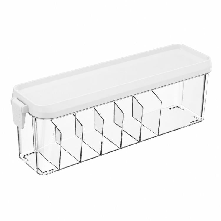 Stackable Cable Organizer Box with Lid Slim Plastic Storage Box with Multi-Compartments for Desk Cords, Clear Vanity & Cosmetic Drawer Organizer