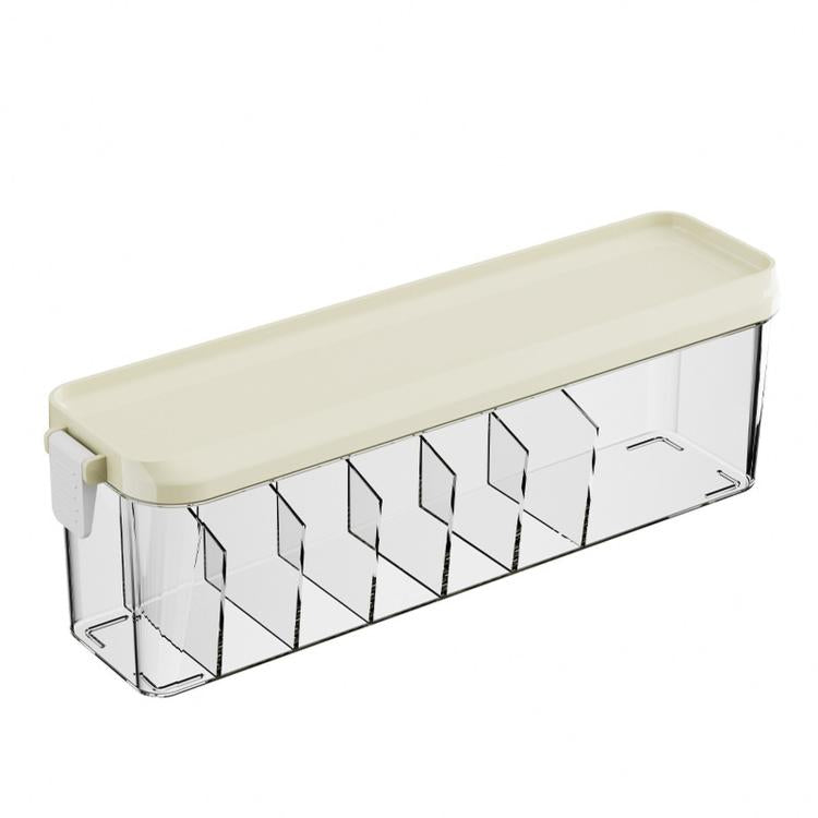 Stackable Cable Organizer Box with Lid Slim Plastic Storage Box with Multi-Compartments for Desk Cords, Clear Vanity & Cosmetic Drawer Organizer