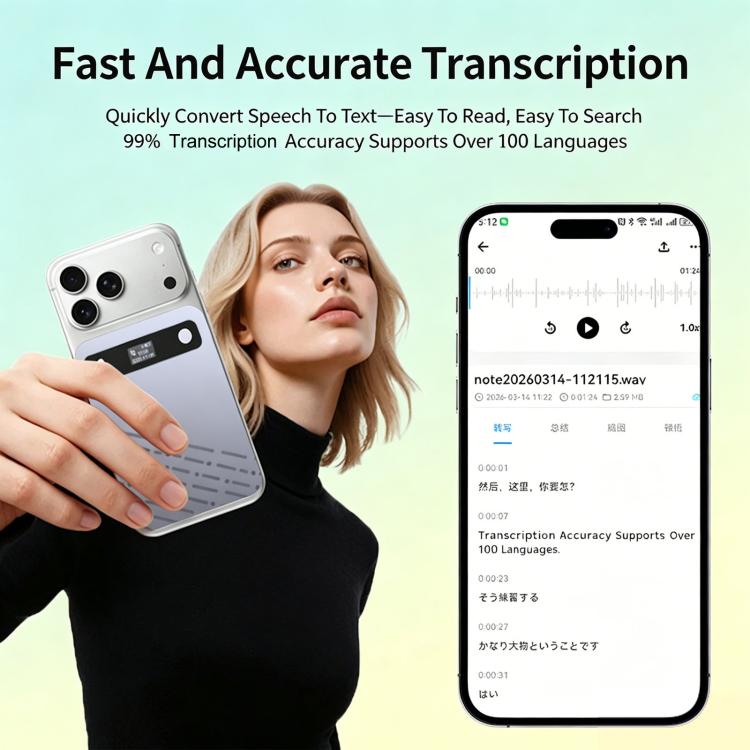B86 Intelligent Noise-Reduction & Transcription Card-Shaped Voice Recorder, Bluetooth Magnetic AI Translator, Spec: No Memory Card
