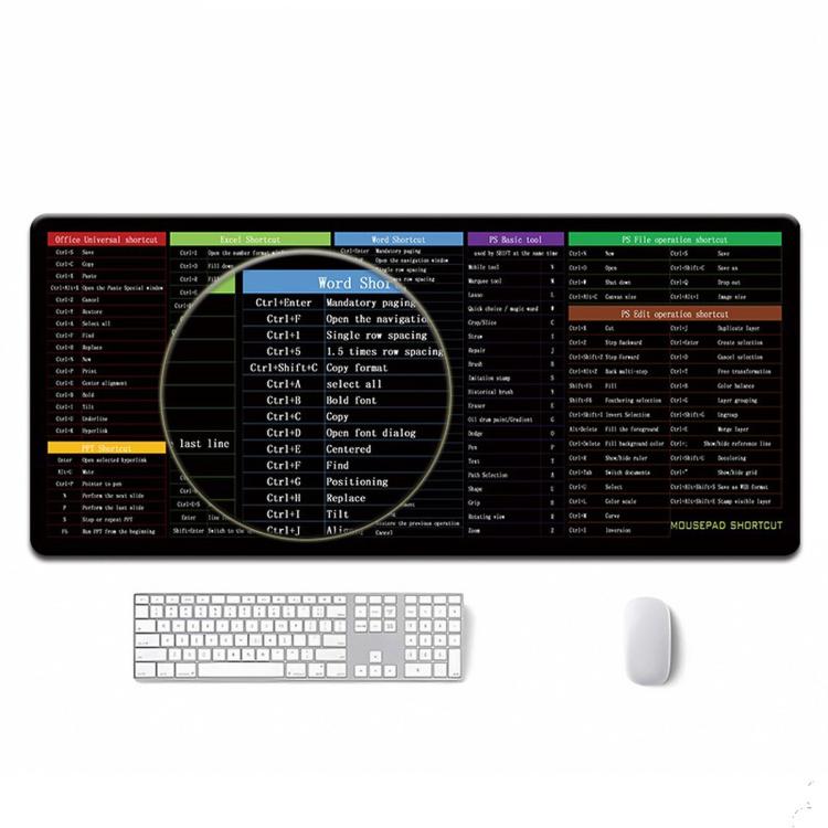 Large Shortcut Keys Mouse Pad Multi-Language Options Available Fray-Free Stitched Edges Keyboard Pad 400x800x3mm