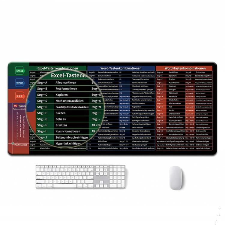 Large Shortcut Keys Mouse Pad Multi-Language Options Available Fray-Free Stitched Edges Keyboard Pad 400x800x3mm