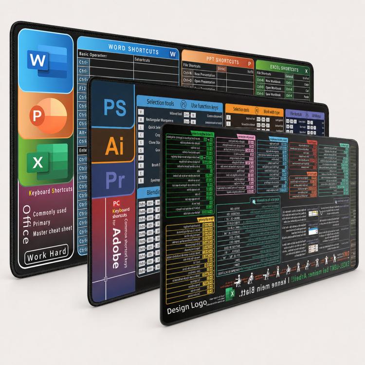 Large Shortcut Keys Mouse Pad Multi-Language Options Available Fray-Free Stitched Edges Keyboard Pad 300x600x2mm