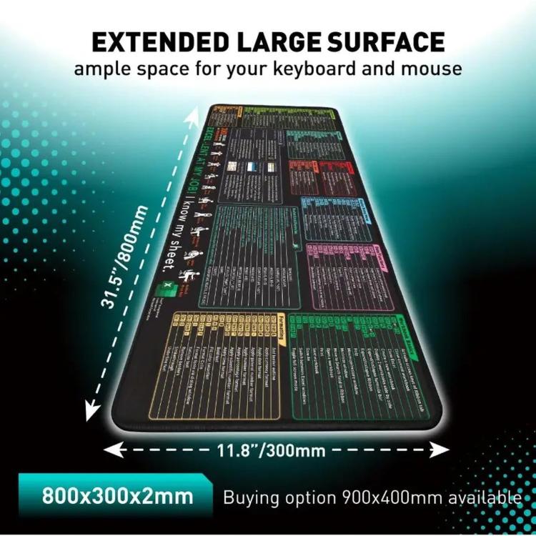 Large Shortcut Keys Mouse Pad Multi-Language Options Available Fray-Free Stitched Edges Keyboard Pad 400x900x3mm