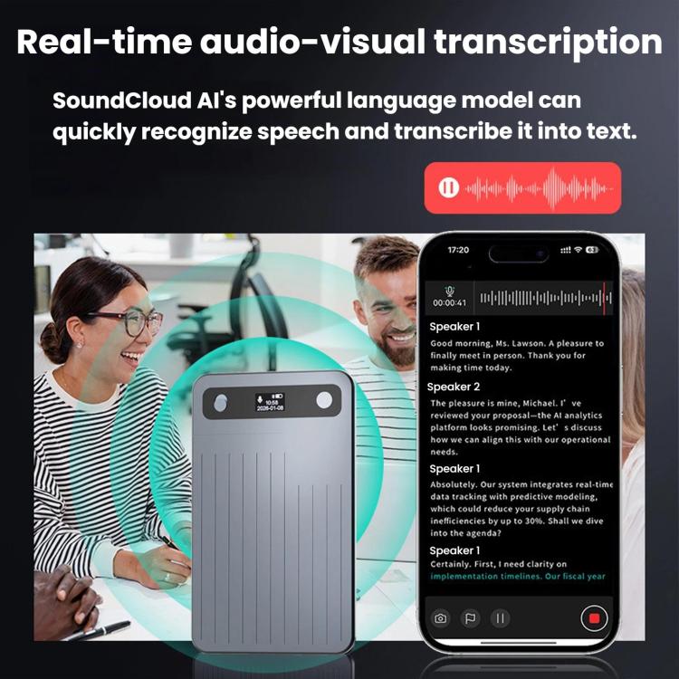CB08 Portable Magnetic Smart AI Voice Recorder, Translation & Summary Audio Recorder, Spec: 32GB
