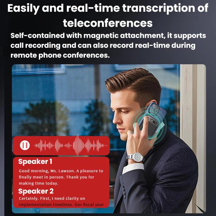 CB08 Portable Magnetic Smart AI Voice Recorder, Translation & Summary Audio Recorder, Spec: 64GB