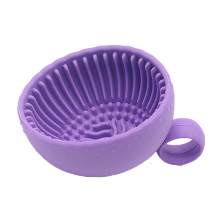 Handheld Silicone Makeup Brush Cleaning Bowl 2-in-1 Travel Cosmetic Brush Scrubber Cup with Hanging Loop - Purple