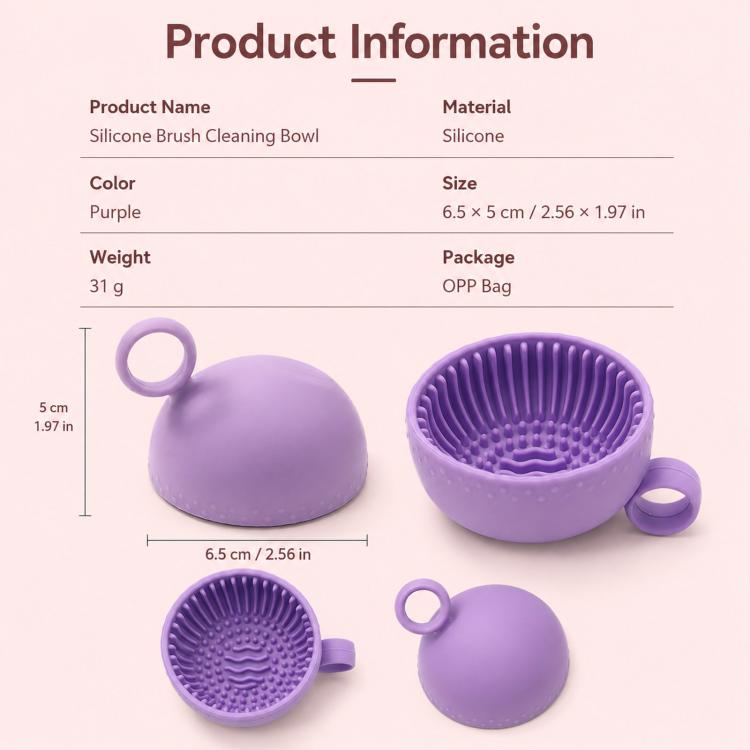 Handheld Silicone Makeup Brush Cleaning Bowl 2-in-1 Travel Cosmetic Brush Scrubber Cup with Hanging Loop - Purple