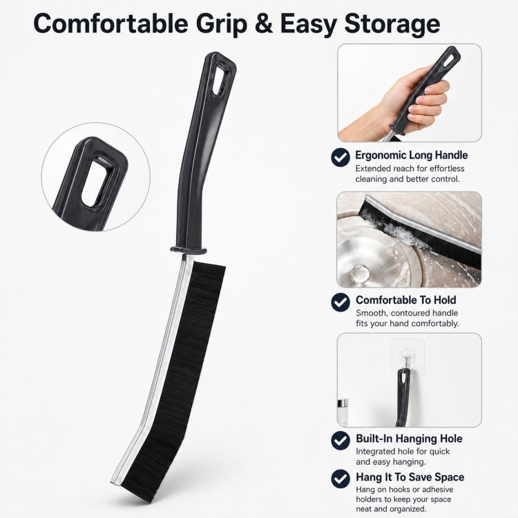 4pcs /Pack Hard Bristle Crevice Cleaning Brush Ultra-Thin Flat Gap Cleaning Brush for Tile Joints, Window Tracks, Sliding Door Rails & Washing Machines, - Black Alloy