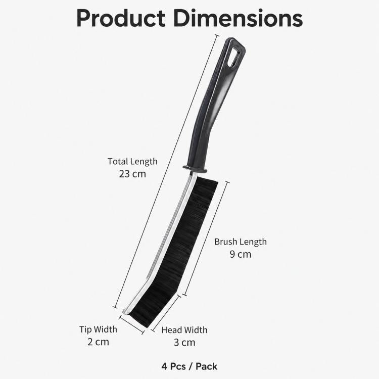 4pcs /Pack Hard Bristle Crevice Cleaning Brush Ultra-Thin Flat Gap Cleaning Brush for Tile Joints, Window Tracks, Sliding Door Rails & Washing Machines, - Black Alloy