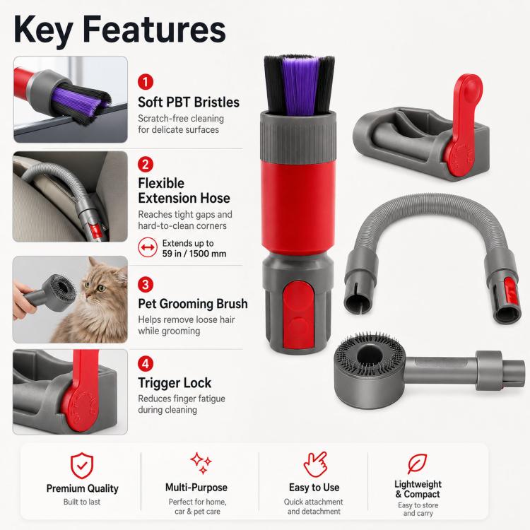 3-in-1 Gray Scratch-Free Dusting Brush Accessories Kit For Dyson V7 V8 V10 V11 V15 Vacuum Attachment Set