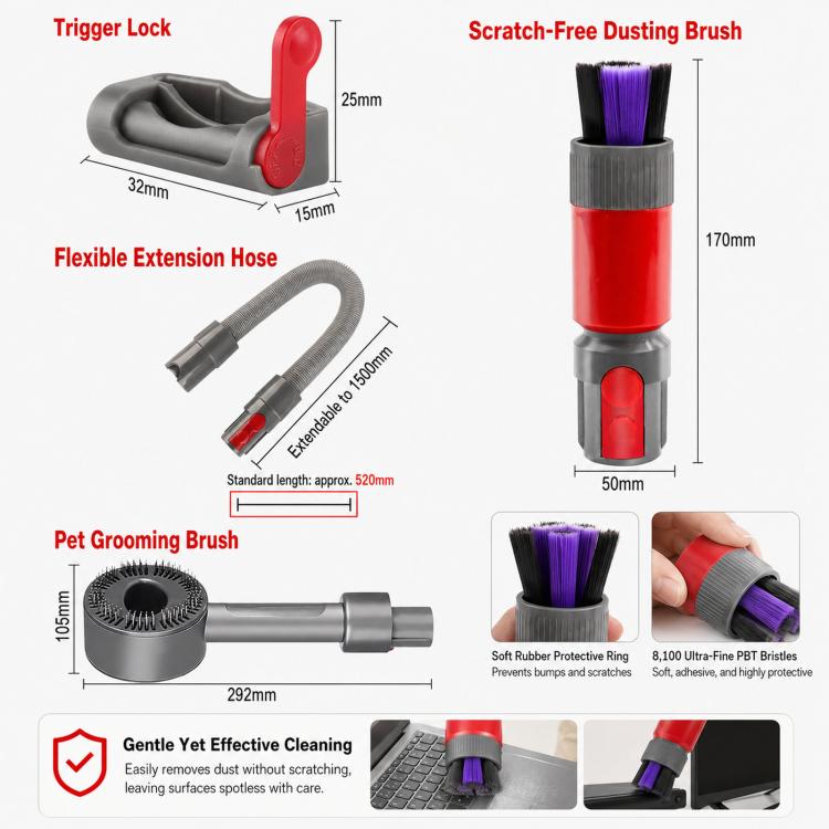 4-in-1 Gray Scratch-Free Dusting Brush Accessories Kit For Dyson V7 V8 V10 V11 V15 Vacuum Attachment Set