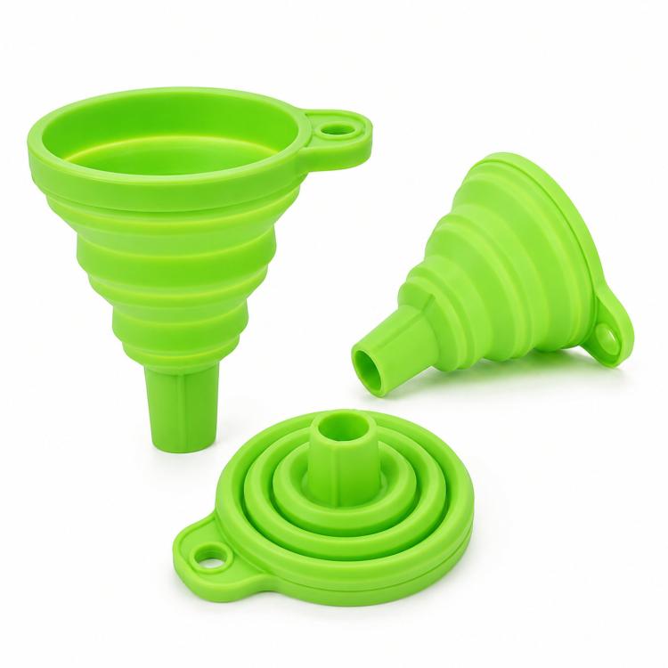 3pcs /Pack Food-Grade Silicone Collapsible Funnel Portable Folding Telescopic Funnel For Kitchen & Household Liquid Dispensing - Green