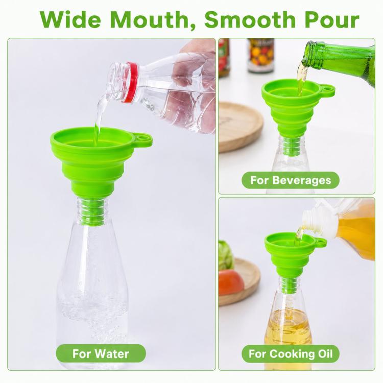 3pcs /Pack Food-Grade Silicone Collapsible Funnel Portable Folding Telescopic Funnel For Kitchen & Household Liquid Dispensing - Green