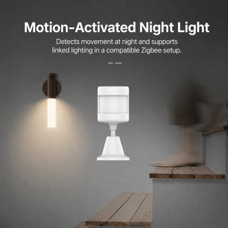 Tuya Zigbee PIR Motion Sensor Smart Human Motion Detector Wireless Home Security Alarm with 360-degree Rotating Base - White