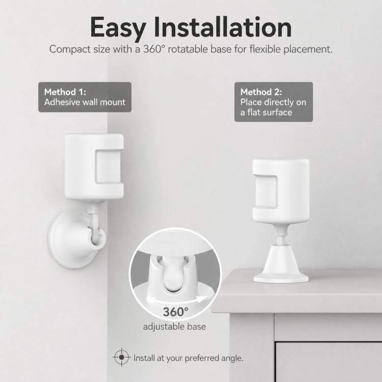 Tuya Zigbee PIR Motion Sensor Smart Human Motion Detector Wireless Home Security Alarm with 360-degree Rotating Base - White