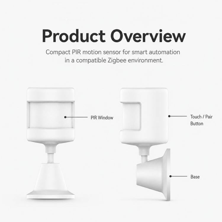 Tuya Zigbee PIR Motion Sensor Smart Human Motion Detector Wireless Home Security Alarm with 360-degree Rotating Base - White