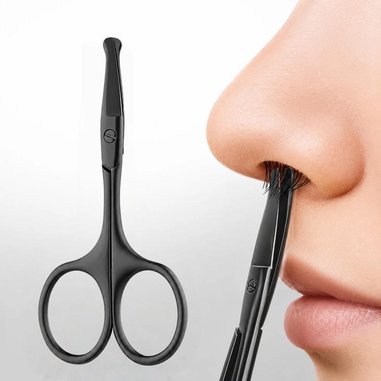 Safety Nose Hair Scissors for Men & Women Curved Facial Hair Trimming Scissors Stainless Steel Grooming Scissors - Black
