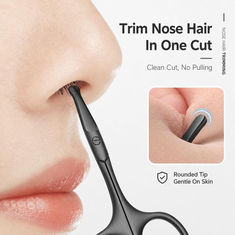 Safety Nose Hair Scissors for Men & Women Curved Facial Hair Trimming Scissors Stainless Steel Grooming Scissors - Black