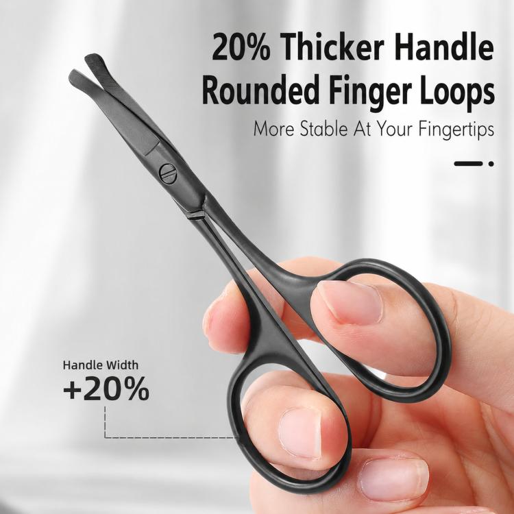 Safety Nose Hair Scissors for Men & Women Curved Facial Hair Trimming Scissors Stainless Steel Grooming Scissors - Black