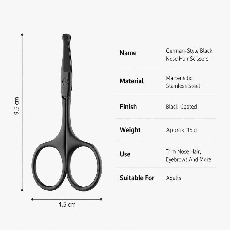 Safety Nose Hair Scissors for Men & Women Curved Facial Hair Trimming Scissors Stainless Steel Grooming Scissors - Black