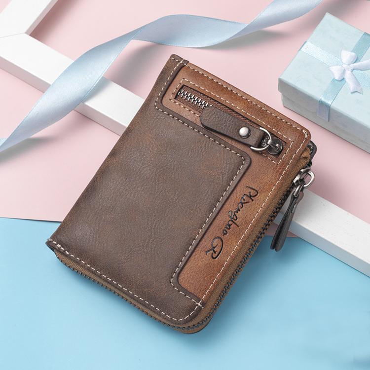 Mens Zipper Wallet Bifold Vintage PU Leather Card Holder with Coin Pocket, Multi Card Slots ID Window Large Capacity Zip Around Pocketbook for Men - Deep Coffee