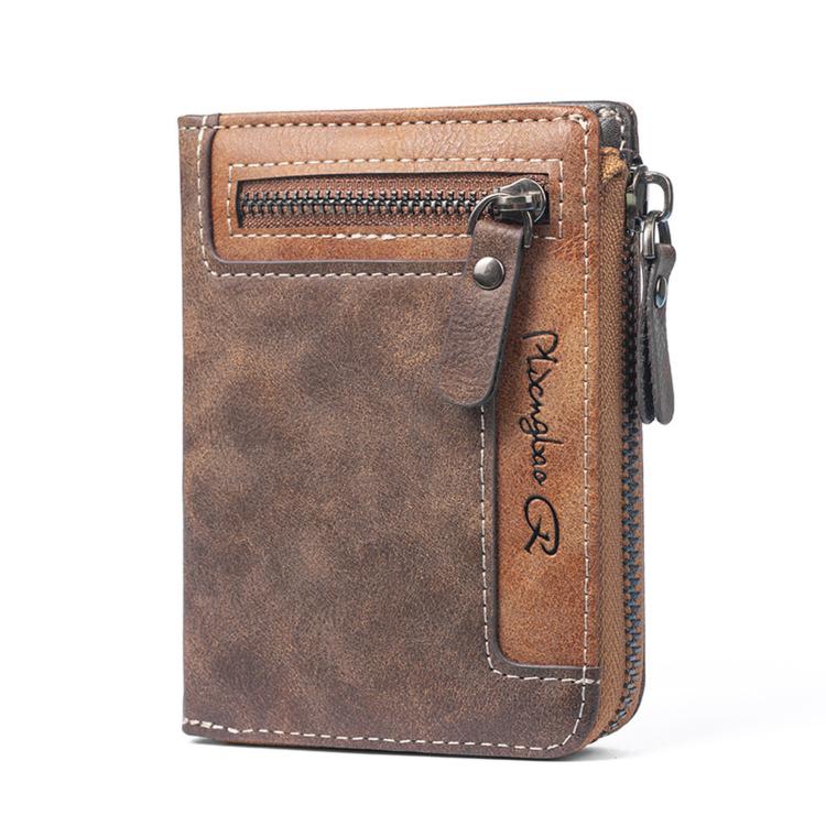 Mens Zipper Wallet Bifold Vintage PU Leather Card Holder with Coin Pocket, Multi Card Slots ID Window Large Capacity Zip Around Pocketbook for Men - Deep Coffee