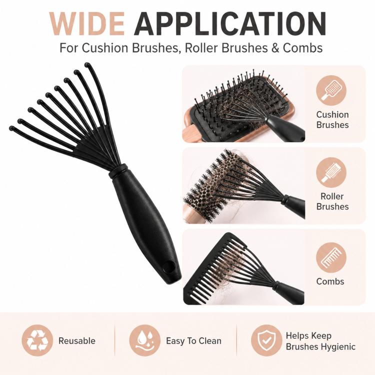 Hair Brush Cleaner Tool Mini Hairbrush Cleaning Rake Hair Remover Claw Comb Cleaner for Removing Hair, Dust, and Lint from Airbag Cushion & Roller Brushes - Black