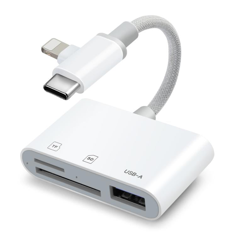 8 Pin+Type-C Mobile Card Reader PC / Tablet / Camera Adapter, Color: 3 In 1 White