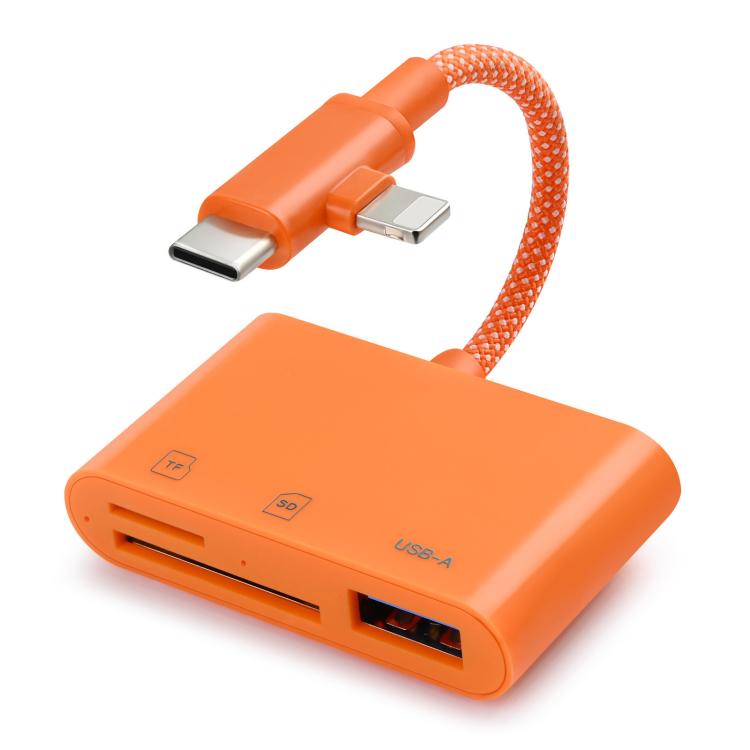 8 Pin+Type-C Mobile Card Reader PC / Tablet / Camera Adapter, Color: 3 In 1 Orange
