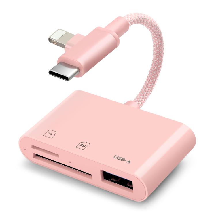 8 Pin+Type-C Mobile Card Reader PC / Tablet / Camera Adapter, Color: 3 In 1 Pink