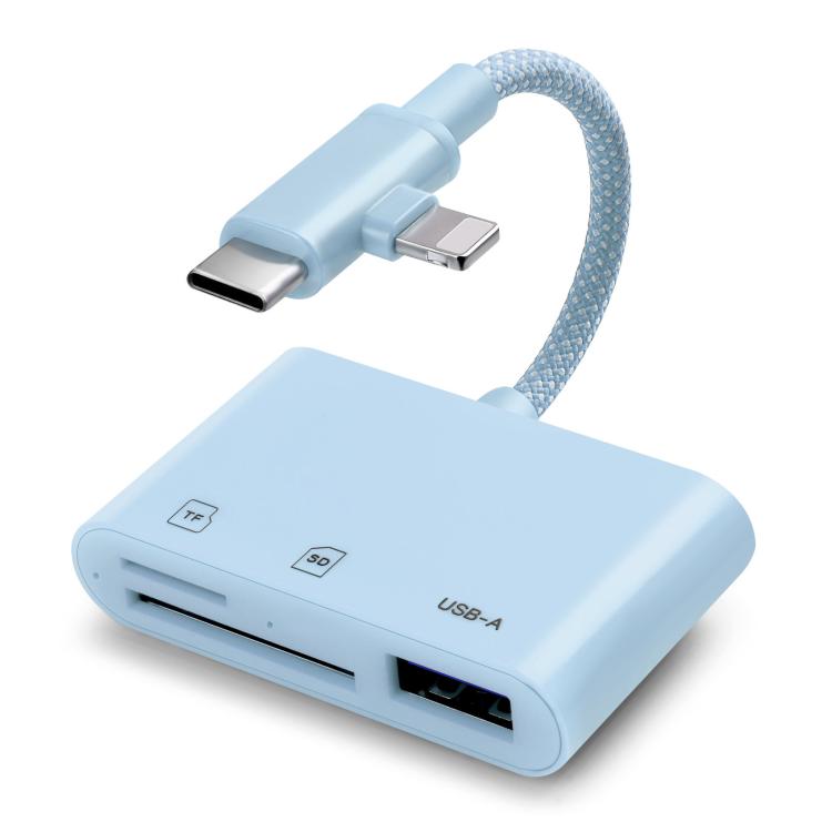 8 Pin+Type-C Mobile Card Reader PC / Tablet / Camera Adapter, Color: 3 In 1 Blue