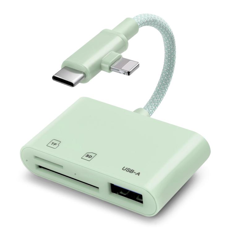 8 Pin+Type-C Mobile Card Reader PC / Tablet / Camera Adapter, Color: 3 In 1 Green