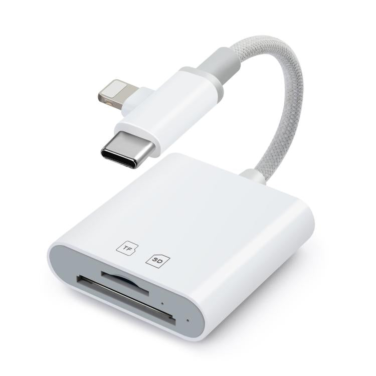 8 Pin+Type-C Mobile Card Reader PC / Tablet / Camera Adapter, Color: 2 In 1 White