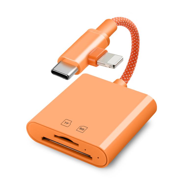 8 Pin+Type-C Mobile Card Reader PC / Tablet / Camera Adapter, Color: 2 In 1 Orange