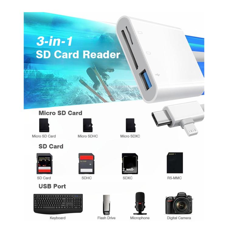 8 Pin+Type-C Mobile Card Reader PC / Tablet / Camera Adapter, Color: 2 In 1 Pink