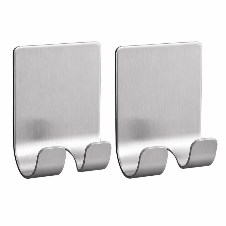 2pcs /Pack Adhesive Stainless Steel Razor Holder for Shower Wall No-Drill Shaver Hanger Utility Storage Hook Multi-Purpose Wall Organizer - Silver
