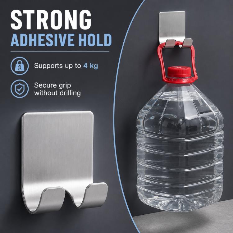 2pcs /Pack Adhesive Stainless Steel Razor Holder for Shower Wall No-Drill Shaver Hanger Utility Storage Hook Multi-Purpose Wall Organizer - Silver