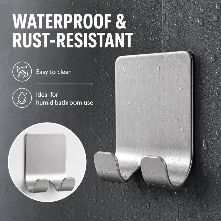 2pcs /Pack Adhesive Stainless Steel Razor Holder for Shower Wall No-Drill Shaver Hanger Utility Storage Hook Multi-Purpose Wall Organizer - Silver