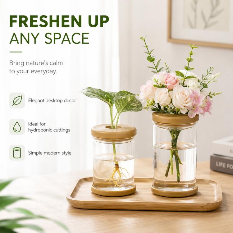 PET Plastic Hydroponic Planter Clear Self-Watering Plant Pot with Soft Silicone Plug & Non-Slip Base, Shatterproof Desktop Vase and Mini Fish Bowl for Pothos, Ivy, Herbs - NO.83