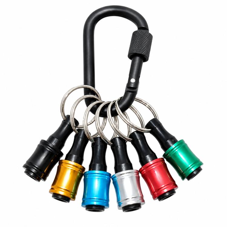 1/4 Inch Hex Shank Screwdriver Bit Holder Keychain 6-Piece Quick Release Extension Bar Set with Locking Carabiner - Mixed-color