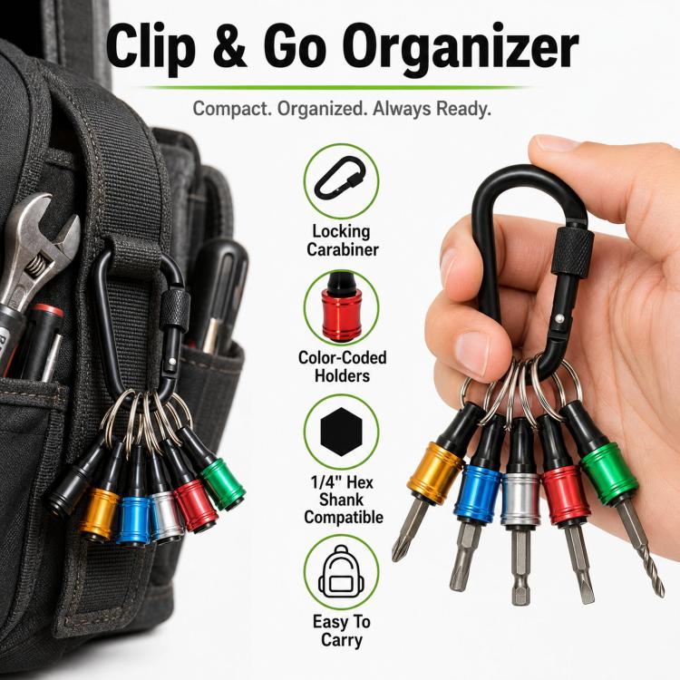 1/4 Inch Hex Shank Screwdriver Bit Holder Keychain 6-Piece Quick Release Extension Bar Set with Locking Carabiner - Mixed-color