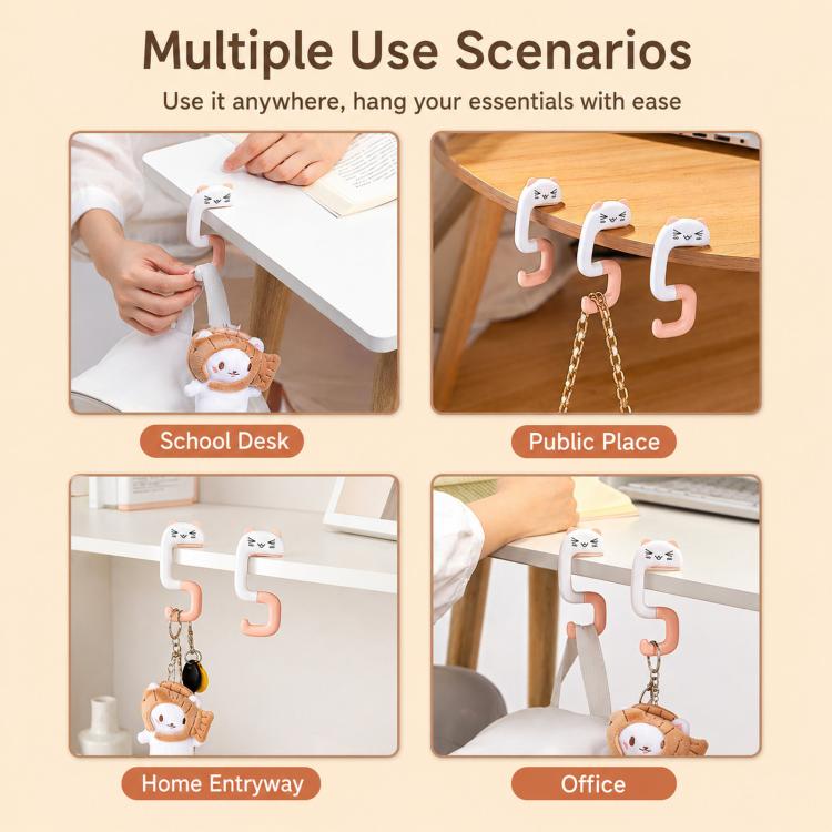 Portable Bag Hook For Table Foldable Purse Hanger For Desk Sturdy Metal Handbag Holder For School Office Cafe - Pink Cat