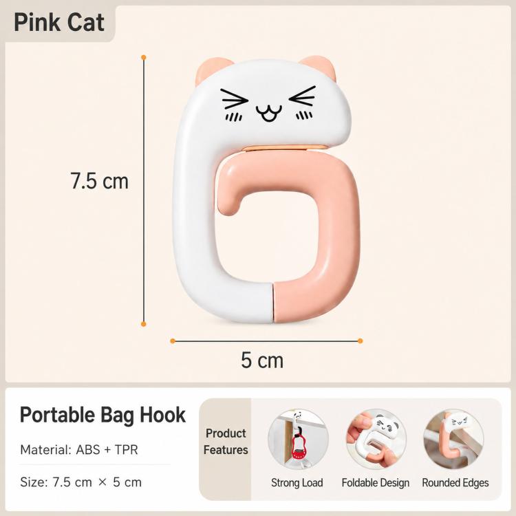 Portable Bag Hook For Table Foldable Purse Hanger For Desk Sturdy Metal Handbag Holder For School Office Cafe - Pink Cat