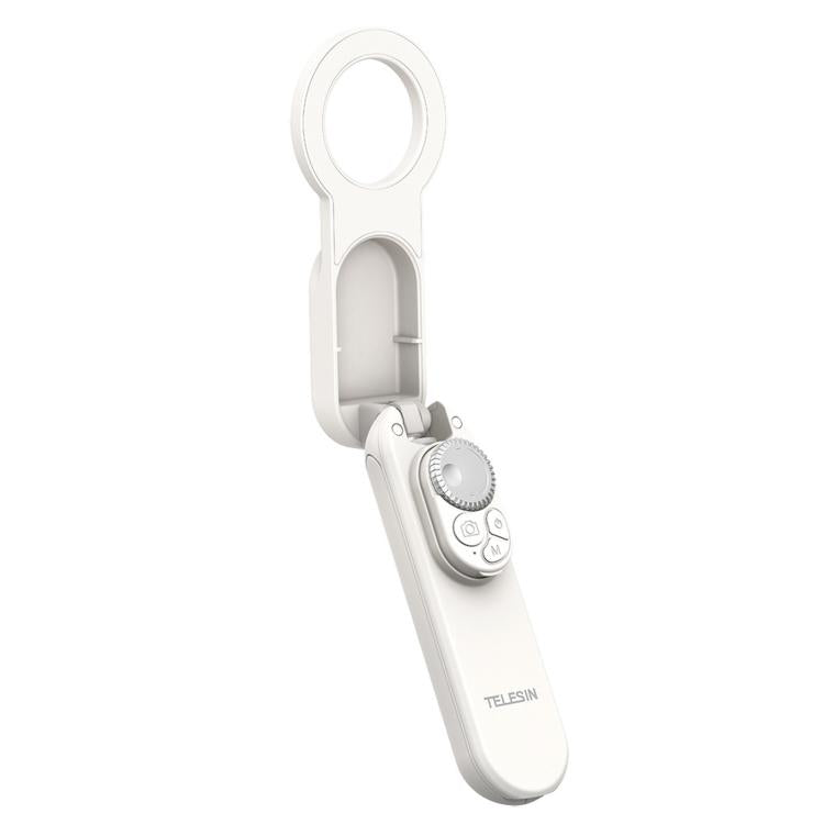 TELESIN Magnetic Phone Selfie Stick Zoom Control Tripod 13cm Pocket-Sized Foldable Lightweight Aluminum Travel Phone Holder - White