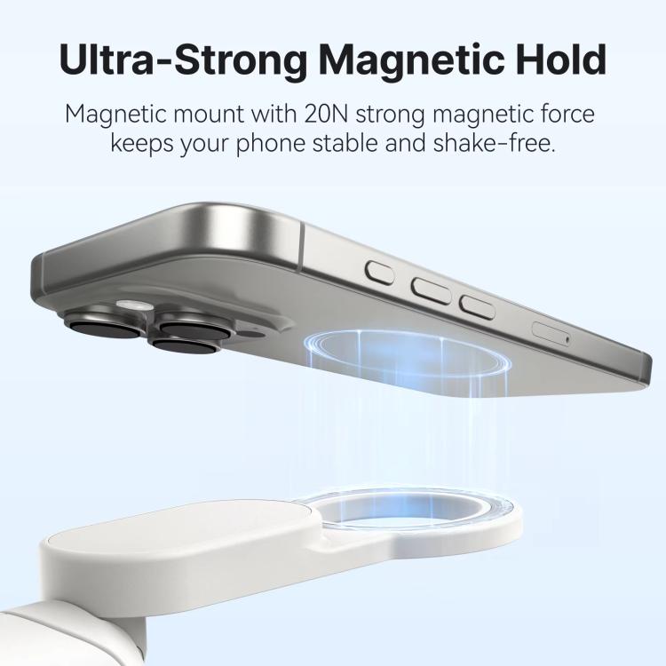 TELESIN Magnetic Phone Selfie Stick Zoom Control Tripod 13cm Pocket-Sized Foldable Lightweight Aluminum Travel Phone Holder - White