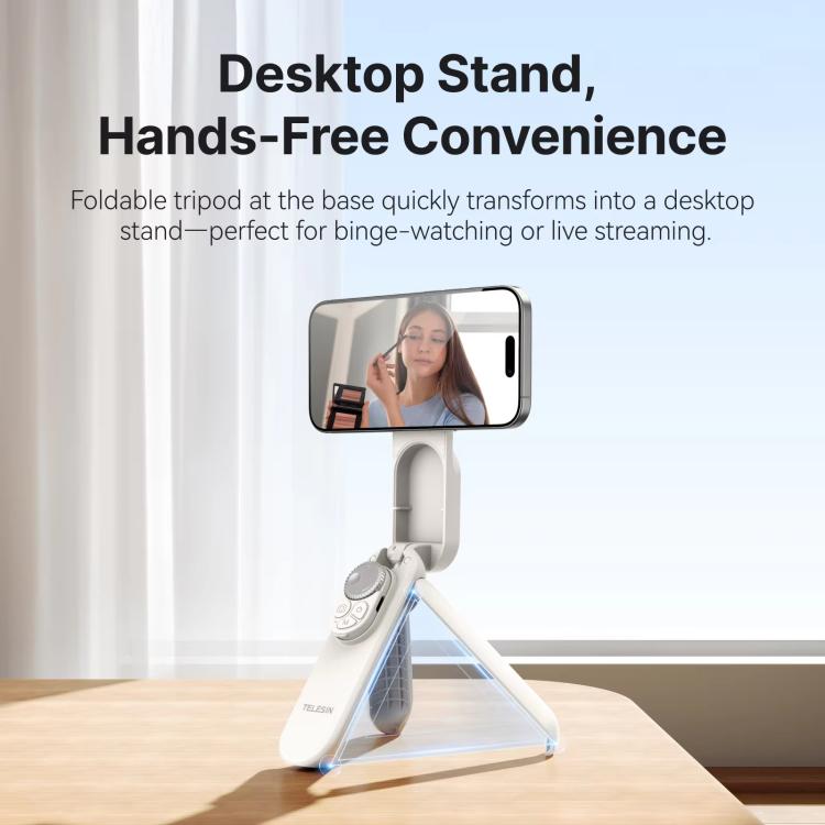 TELESIN Magnetic Phone Selfie Stick Zoom Control Tripod 13cm Pocket-Sized Foldable Lightweight Aluminum Travel Phone Holder - White