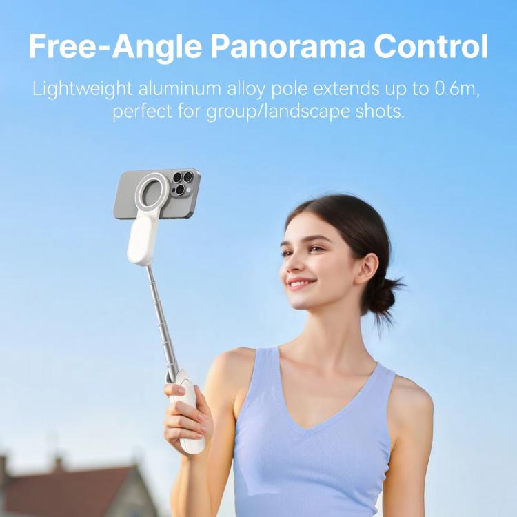 TELESIN Magnetic Phone Selfie Stick Zoom Control Tripod 13cm Pocket-Sized Foldable Lightweight Aluminum Travel Phone Holder - White