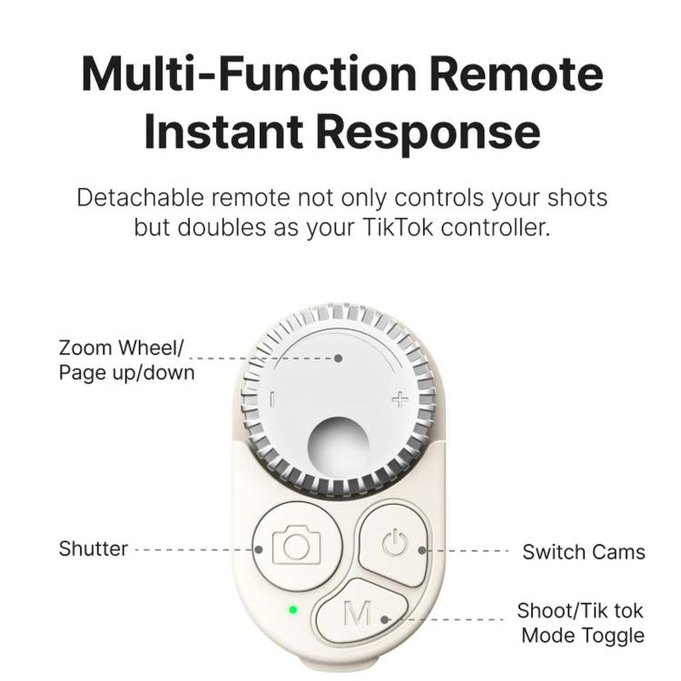 TELESIN Magnetic Phone Selfie Stick Zoom Control Tripod 13cm Pocket-Sized Foldable Lightweight Aluminum Travel Phone Holder - White