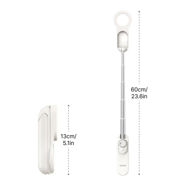 TELESIN Magnetic Phone Selfie Stick Zoom Control Tripod 13cm Pocket-Sized Foldable Lightweight Aluminum Travel Phone Holder - White